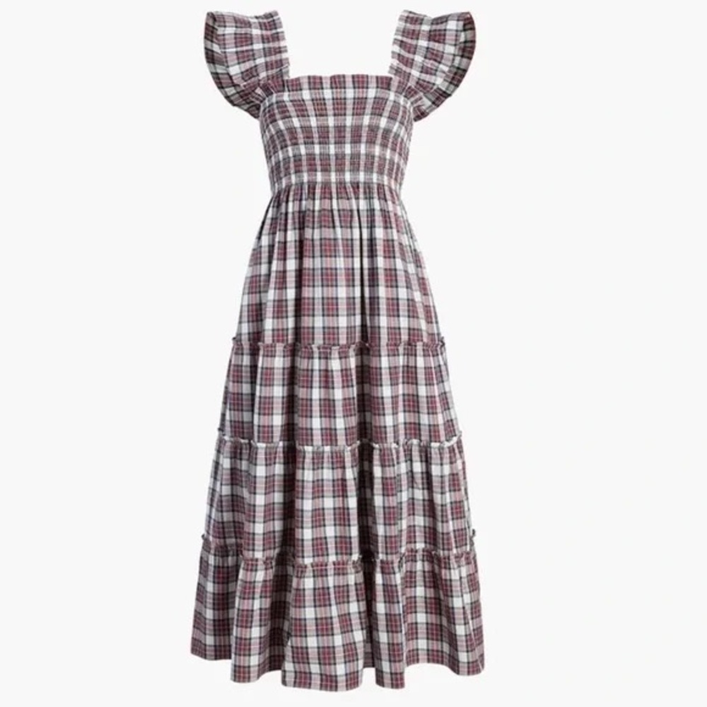 XS Hill House Ellie nap dress in white tartan
